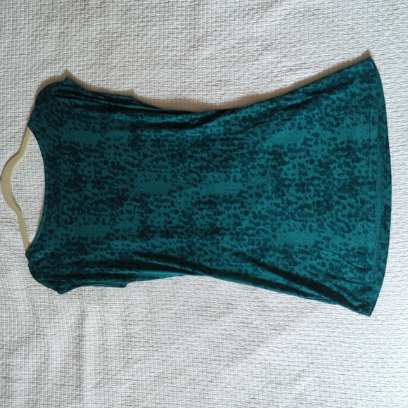 Jessica Sleeveless Teal Patterned Top with Double Ruche Detail Sz M Petite 12 - Picture 2 of 6